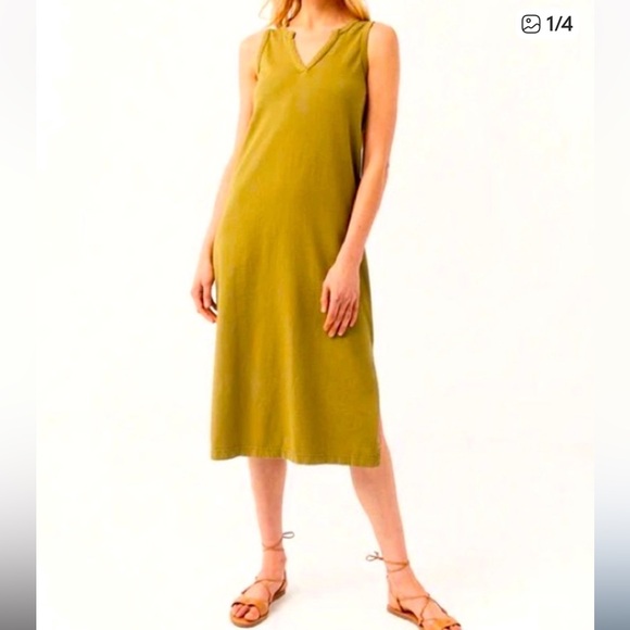 Pact Dresses & Skirts - Pact The Frame Organic V-Neck Sleeveless Side Slit Lightweight Tan MIDI Dress,XL
